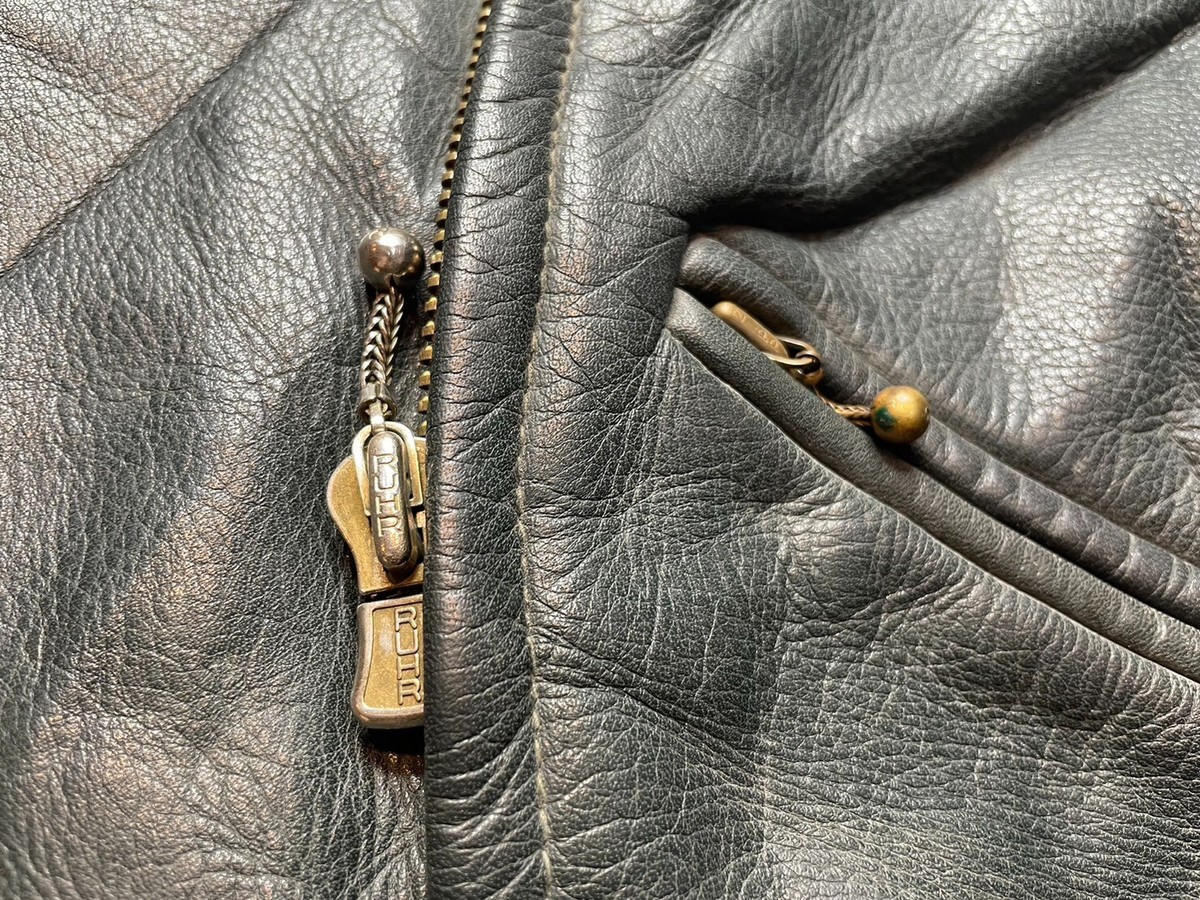 Vintage Woman Leather Biker Motorcycle Ruhr Brass Zip Black Jacket