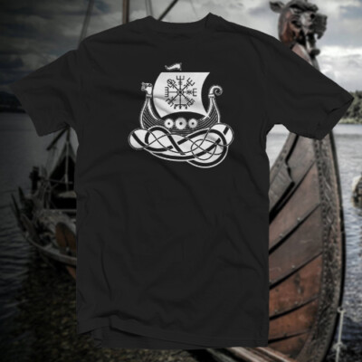Viking Ship #2 COTTON T-SHIRT Norse Viking Rune Saxon Ward Magic Pagan Symbol