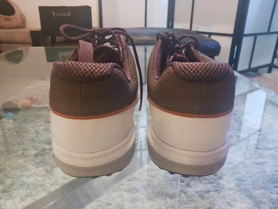 Foot Joy Men Golf Shoes Contour Leather Mint White/brown With Spikes Size 13 Men - Image 3 of 4