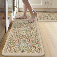 Kitchen Mats Cushioned 2 Piece Beige Anti Fatigue Non Slip Waterproof Floor