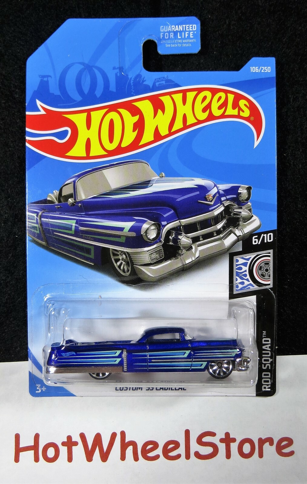 2019  Hot Wheels  Blue  CUSTOM '53 CADILLAC   Rod Squad Card #106    HW24-051319