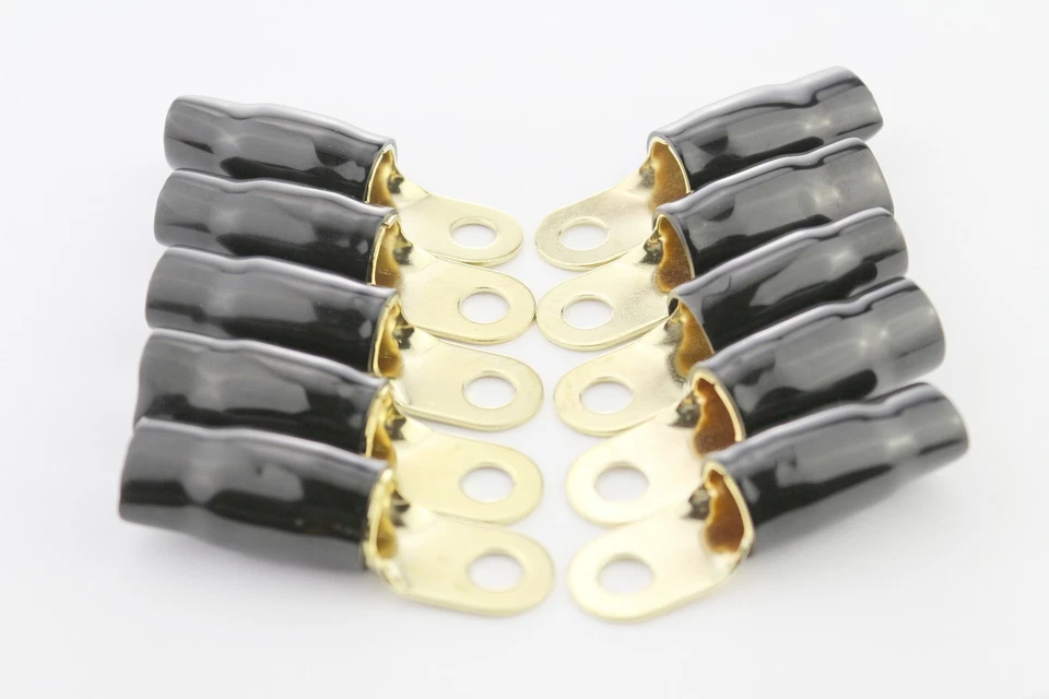 0 Gauge GOLD Ring Terminals 20 Pack AWG Wire Crimp RED BLACK  5/16" Hole Contact - Image 3 of 3