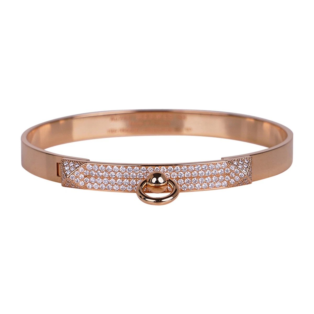 NEW HERMES $50000 ROSE GOLD PAVE 3.15 CT 499 DIAMOND KELLY BRACELET BANGLE  CDC