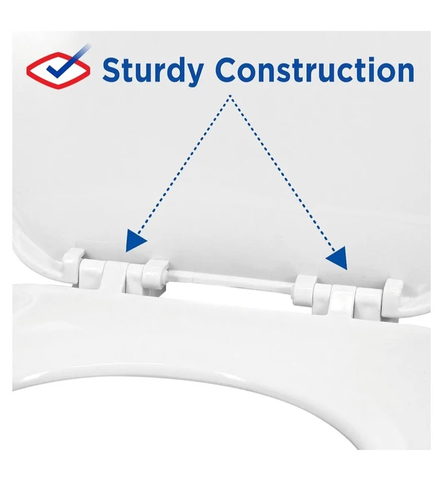 Asiento de inodoro de plástico delantero cerrado alargado antimicrobiano en blanco con fácil apagado Foto 2 de 4