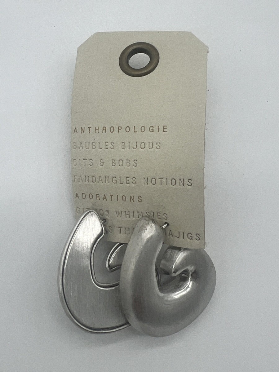 Anthropologie Silver Thick Hoop Earrings | eBay display picture 3
