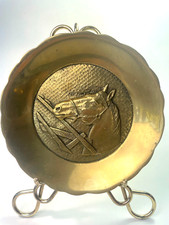 Vintage Brass Horse Head Wall Hanging Plaque 8" Diameter Rustic Ranch Thick M1