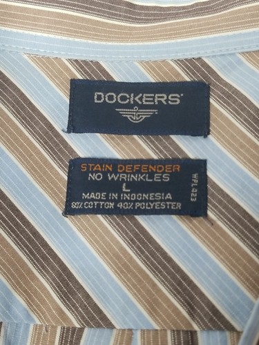 Dockers Mens Long Sleeve Button Down Dress Shirt Lg Striped Cotton Blend - Picture 8 of 16