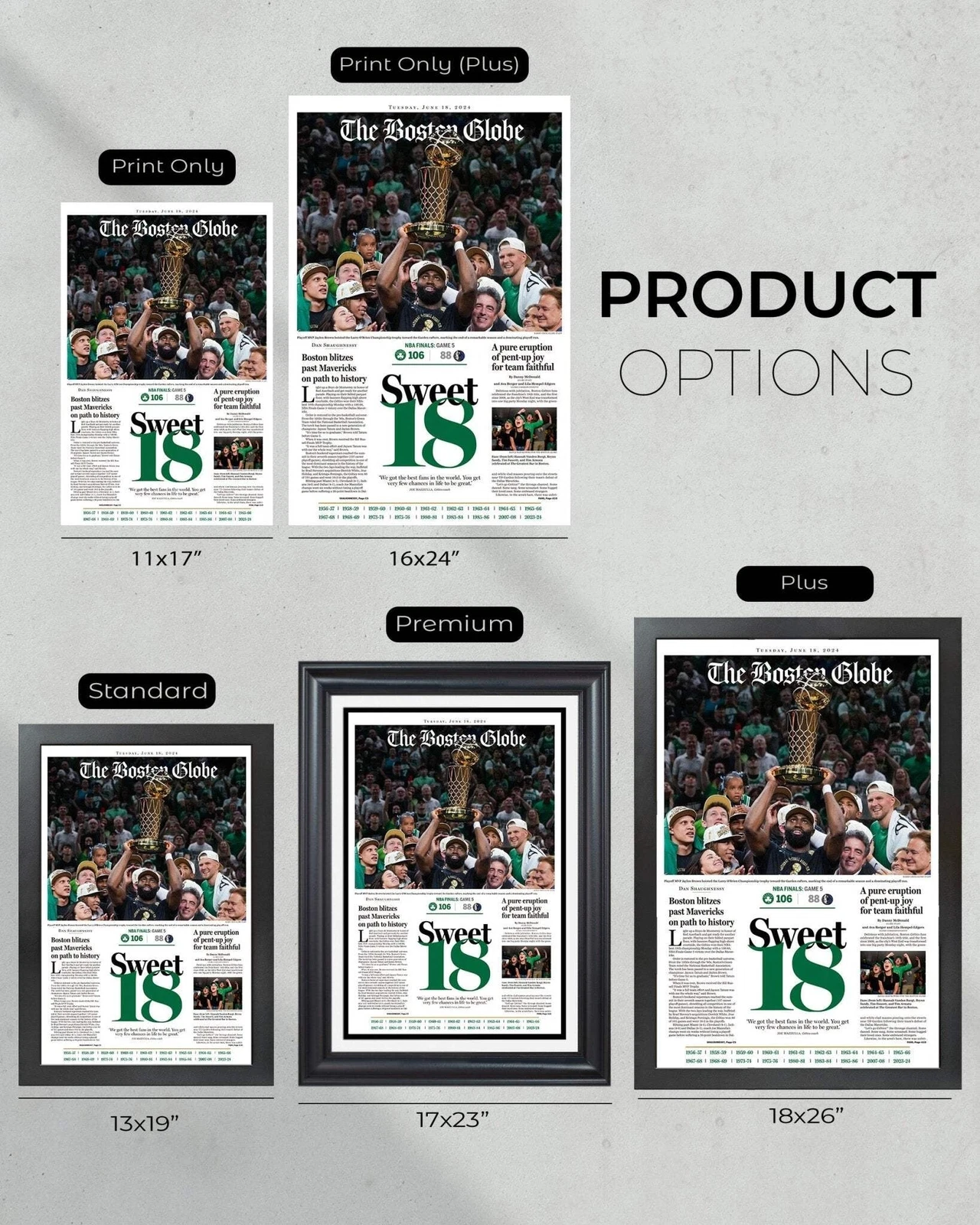 2024 Boston Celtics NBA Champions 'Sweet 18' UnFramed Newspaper