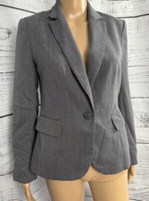Talbots Grey Birdseye Wool Blend Blazer Jacket Circle Print Sz 6 Stretch EUC