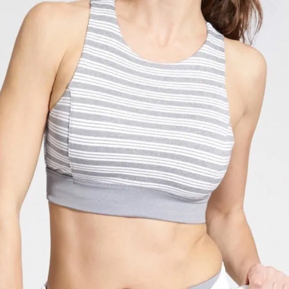 ATHLETA Women's Stripe Deep Breathe High Neck Sports Bra Size XS