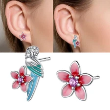 KUNSIR 925 Sterling Silver Flower & Flying Bird Stud Earrings Women Jewelry Gift