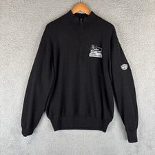 FootJoy FJ Sweater Jacket Mens Medium Black Wool Shell Lined 1/4 Zip Logos 