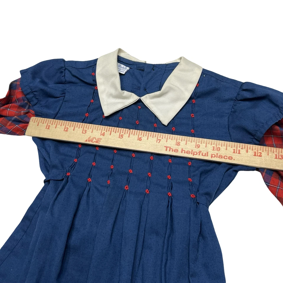 Vestido vintage de Polly Flinders para niñas 5 cuadros de manga larga Peter Pan Cuello 70s 80s Foto 4 de 4