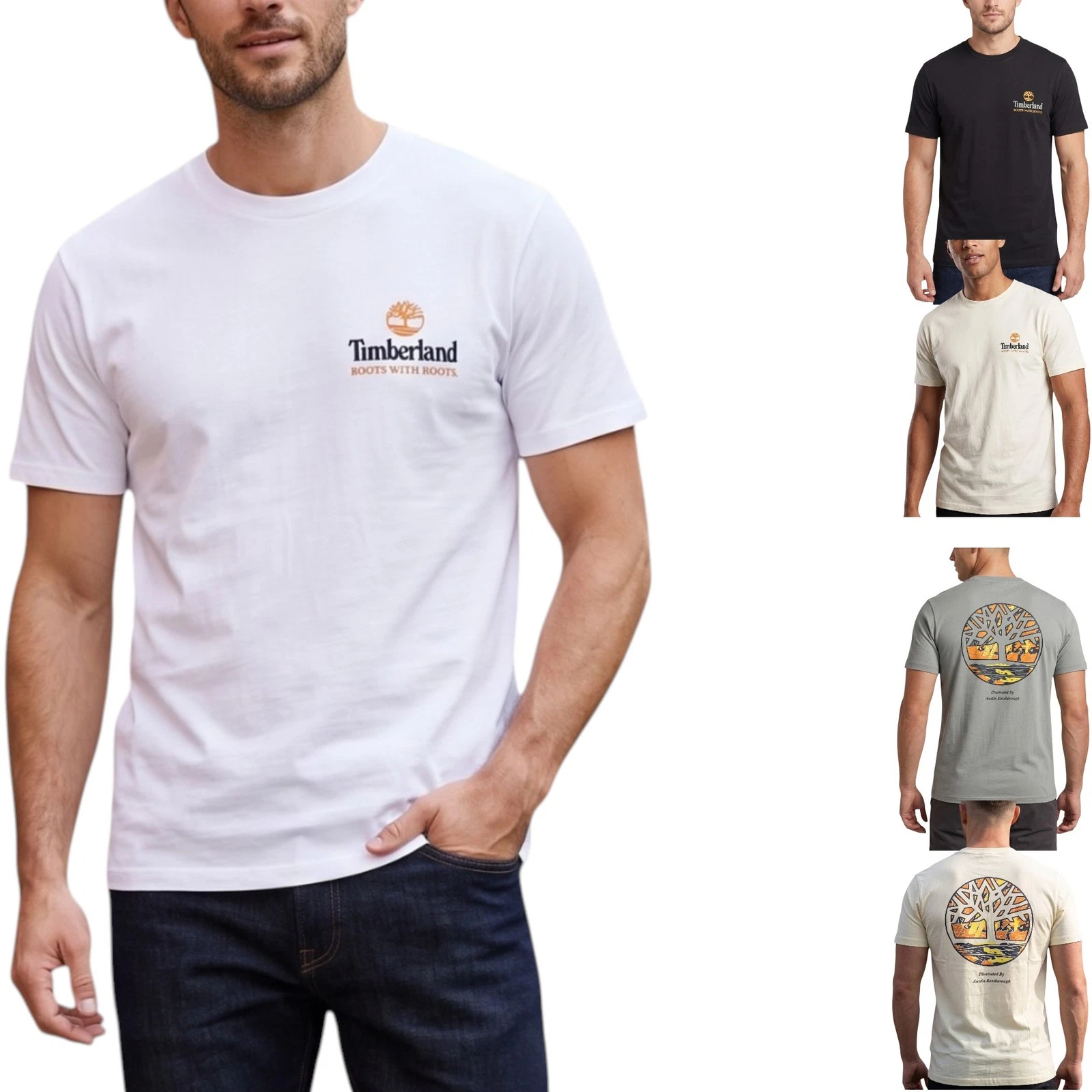 Timberland Mens T Shirts Illustrated Tree Logo Crew Neck Pullover Summer New Top