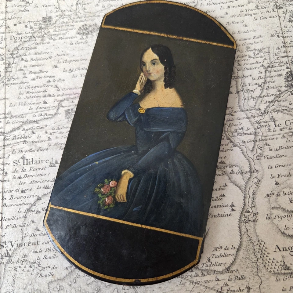 Etui A Lunettes Ancien Louis Philippe 1840 Décor Grivois Jeune Fille Romantique - Photo 4/4