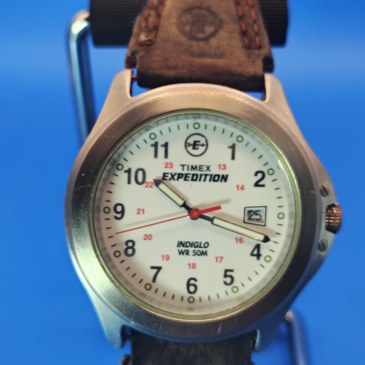 Vintage Timex Expedition Date 38mm Mens Quartz Watch Leather 