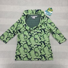 Gretchen Scott Dress Womens L Green Paisley Ruffneck 3/4 Sleeve Preppy NWOT