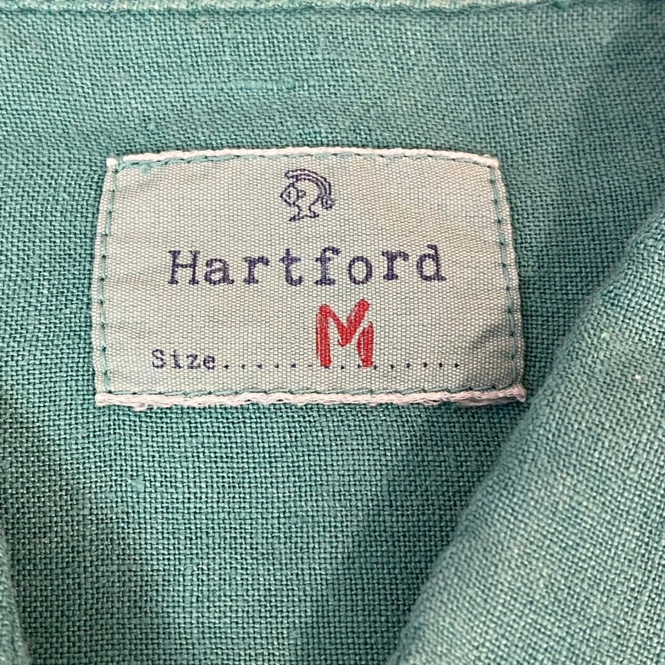 Camisa Hartford de lino para hombre verde mediana con botones Foto 3 de 4