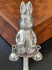 Large English Sterling Silver Mother Pearl Rabbit Bunny Baby Rattle Teether 4