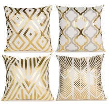 ZLINA Home Decorative Set of 4 Throw Pillow Covers Gold Foil 18 × Inch