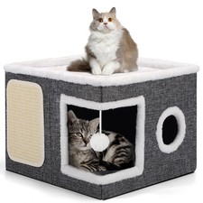 Cat Beds for Indoor Cats, Large Cat Cave with Cozy Condo, Fluffy Ball, Round ...