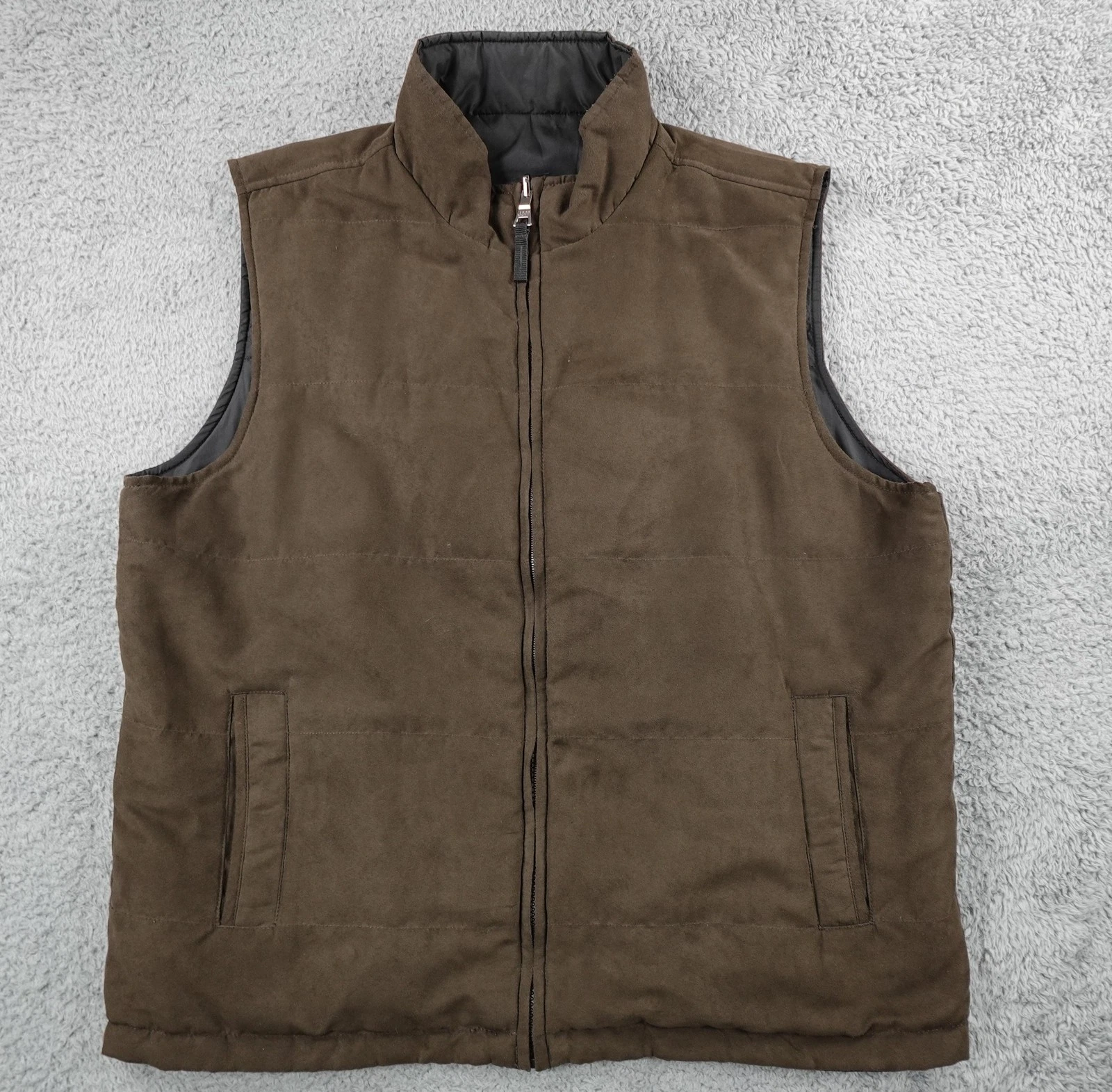 Johnston & Murphy Vest Mens XL Brown Quilted Reversible Outdoor Microfiber
