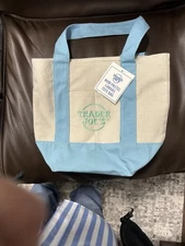 Trader Joe's Mini Canvas Tote Bag, Limited Edition- New With Tags Blue Pastel
