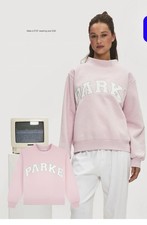 PARKE Varsity Mockneck Sweatshirt Pink White S/M Long Sleeve Pullover