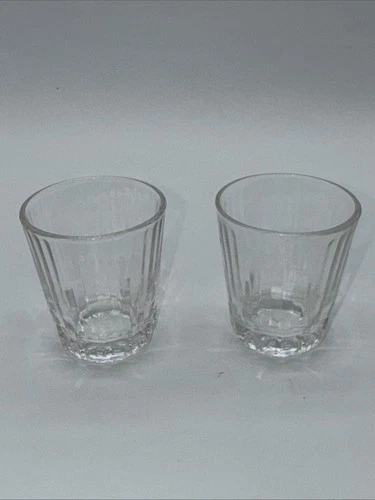 Vintage Federal Glass Shot Glasses Clear Ribbed Set of 2 MCM Midcentury Barware