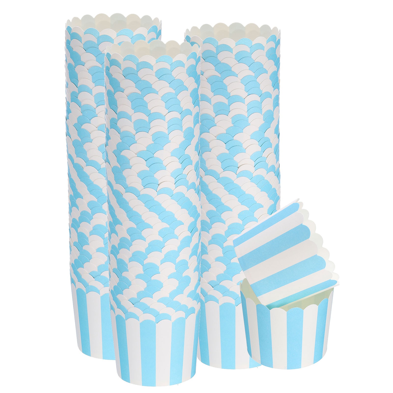 150Pcs Paper Baking Cups 6oz Cupcake Muffins Liner Wrappers Stripe Blue-image
