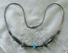 SILBERNES COLLIER -  TÜRKIS - INDIANERSCHMUCK - NAVAJO - VINTAGE - 40,5 cm