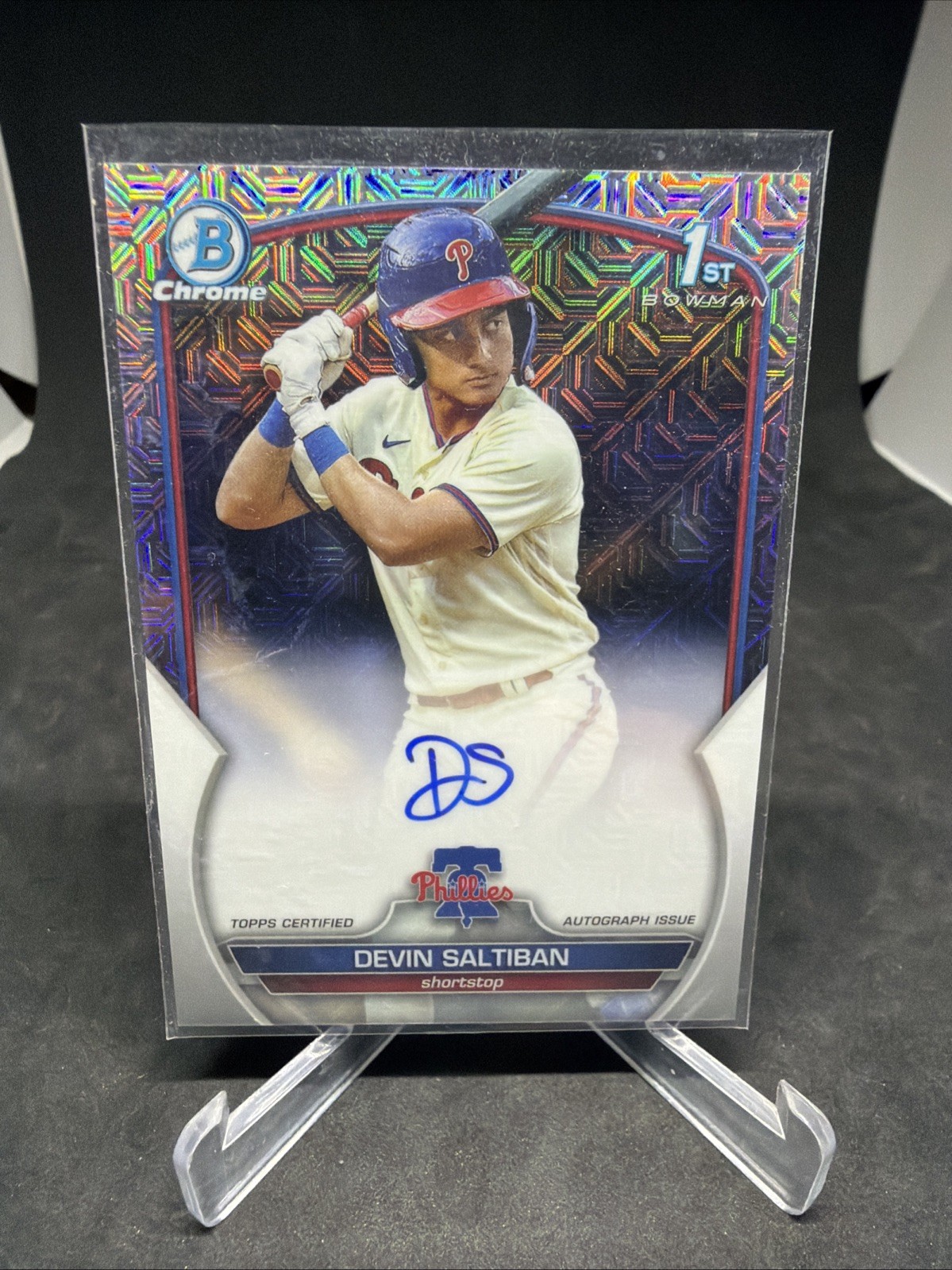 2023 Bowman Draft Devin Saltiban Chrome Auto HTA Choice Refractor 1st #/150
