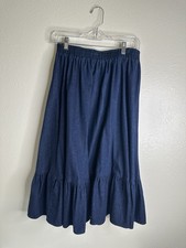Vtg 80s 90s Stras California Maxi Denim Skirt Elastic Waist 100 Cotton Sz 34