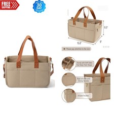 Portable Felt Diaper Caddy Organizer with Zippered Compartment  Leather Accents
