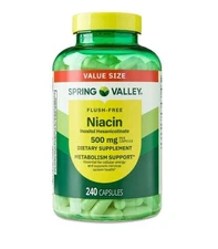 Spring Valley Niacin Metabolism Support Supplement Capsules 500 mg 240 Count