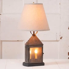 Harbor Lamp with Linen Empire Shade in Kettle Black