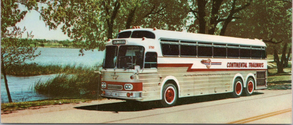 Postcard Continental Trailways Silver Eagle Bus Along Trees and