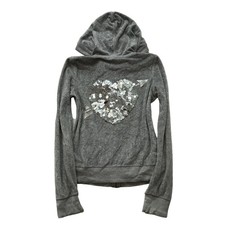 PINK Victoria's Secret Women's Gray Full Zip Hoodie Sequins Heart Logo Size S
