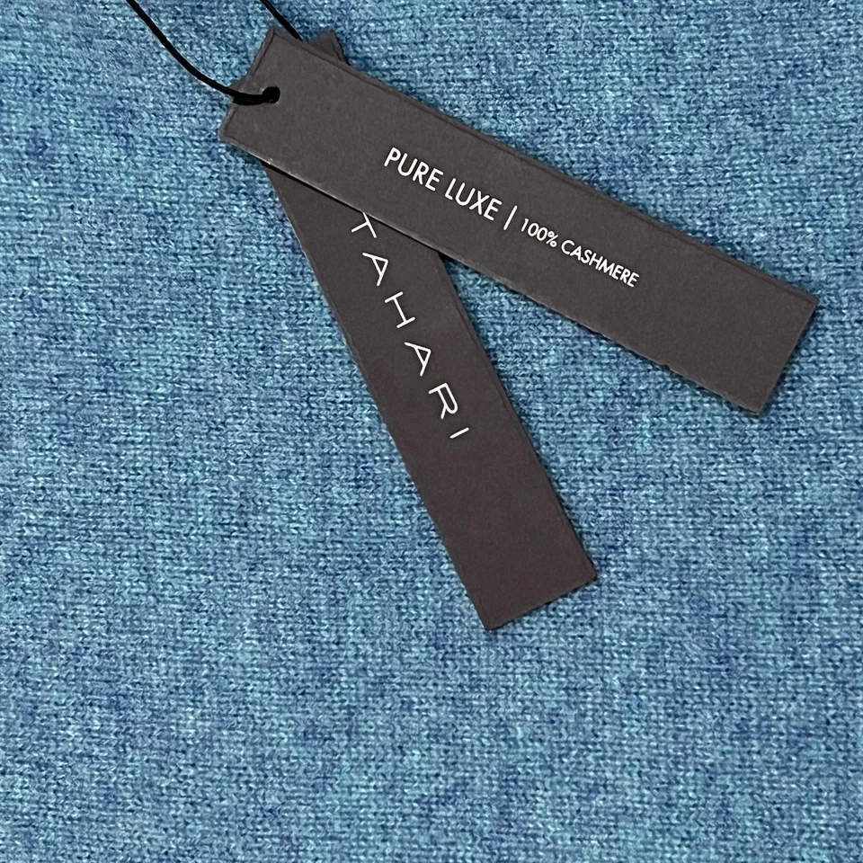 Suéter Tahari para mujer azul puro lujo 100 % cachemir cuello redondo manga larga Foto 4 de 4