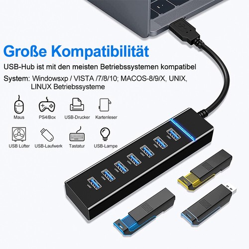USB 3.0 Hub 4/7 Port Splitter Adapter mit Aktiv Netzteil Verteiler für PC Laptop - Bild 17 von 48