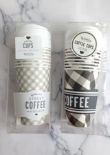 Lot of 2 NEW-MY MINDS EYE To-Go Paper COFFEE CUPS-Sleeves & Lids 16 Oz-GINGHAM