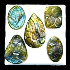 5 Stück Natürlich Geschnitzter Labradorite 35-50mm Riesiges Anhänger Größe Lose