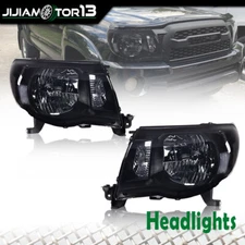 Fit For 2005-2011 Toyota Tacoma Black Headlights Smoke Lens Headlamp Left+Right