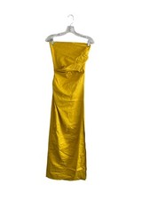 Zara Womens Maxi Dress S Yellow Strapless Draped SideZW collection 9173/488 NWT