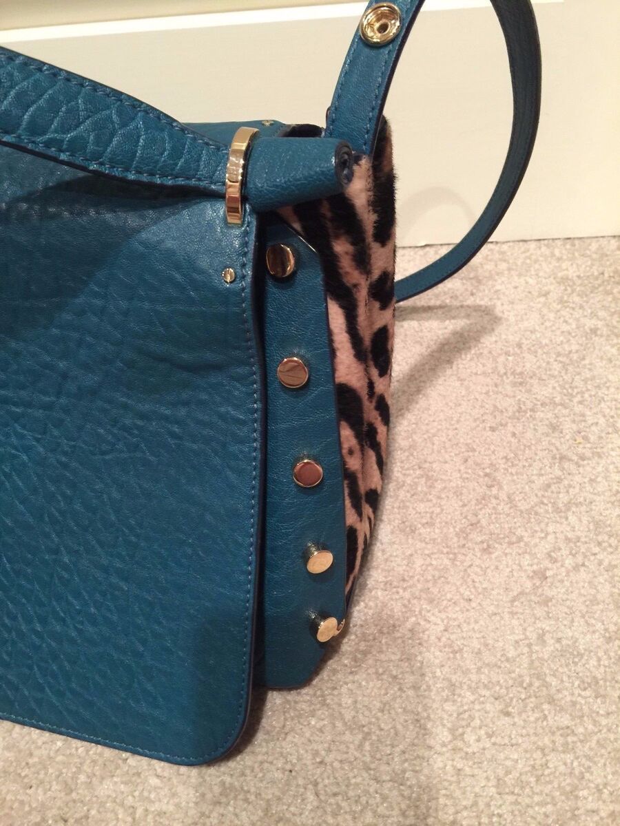 JIMMY CHOO TEAL GREEN Leather Cheetah Leopard Print Pony JIMMY CHOO TEAL GREEN Leather Cheetah Leopard Print Pony