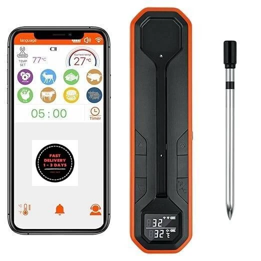 Termómetro inalámbrico para carne – Termómetro digital para cocinar con sonda.