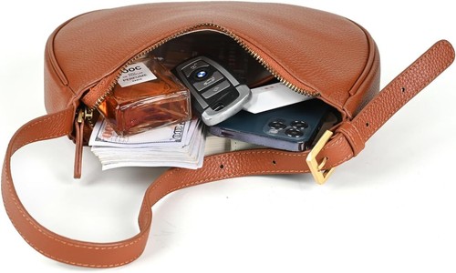 Genuine Leather Shoulder Bag for Women Mini Clutch Purse Tote Handbag Brown - Picture 5 of 7