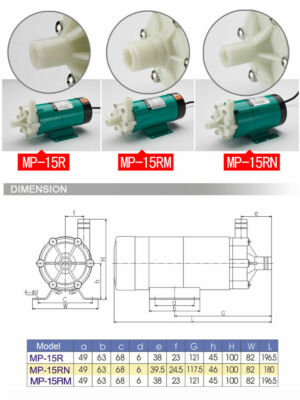MP-15RM Magnetically Driven Circulation Pump – Miniature Magnetic Drive Pump, 110V, 10W, 16L/min Flow, 2.4m Head