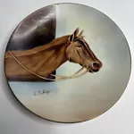 Vintage Hand Painted Horse In Stable 8 Inch Wall Plate Japan Signed S. Tahagi