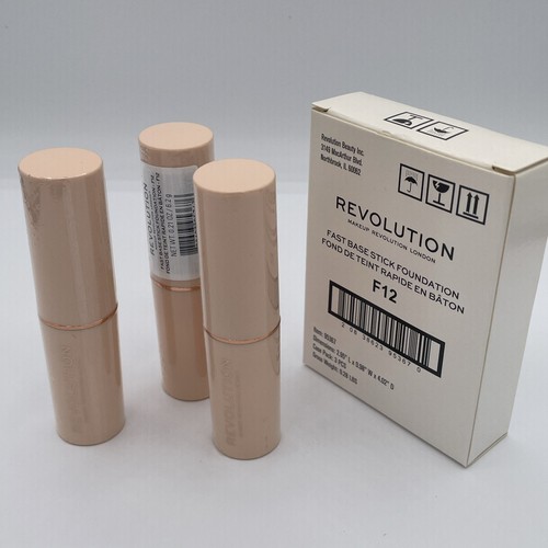 Pack of 3 Makeup Revolution Beauty Fast Base Stick Foundation, F12 - Picture 3 of 4